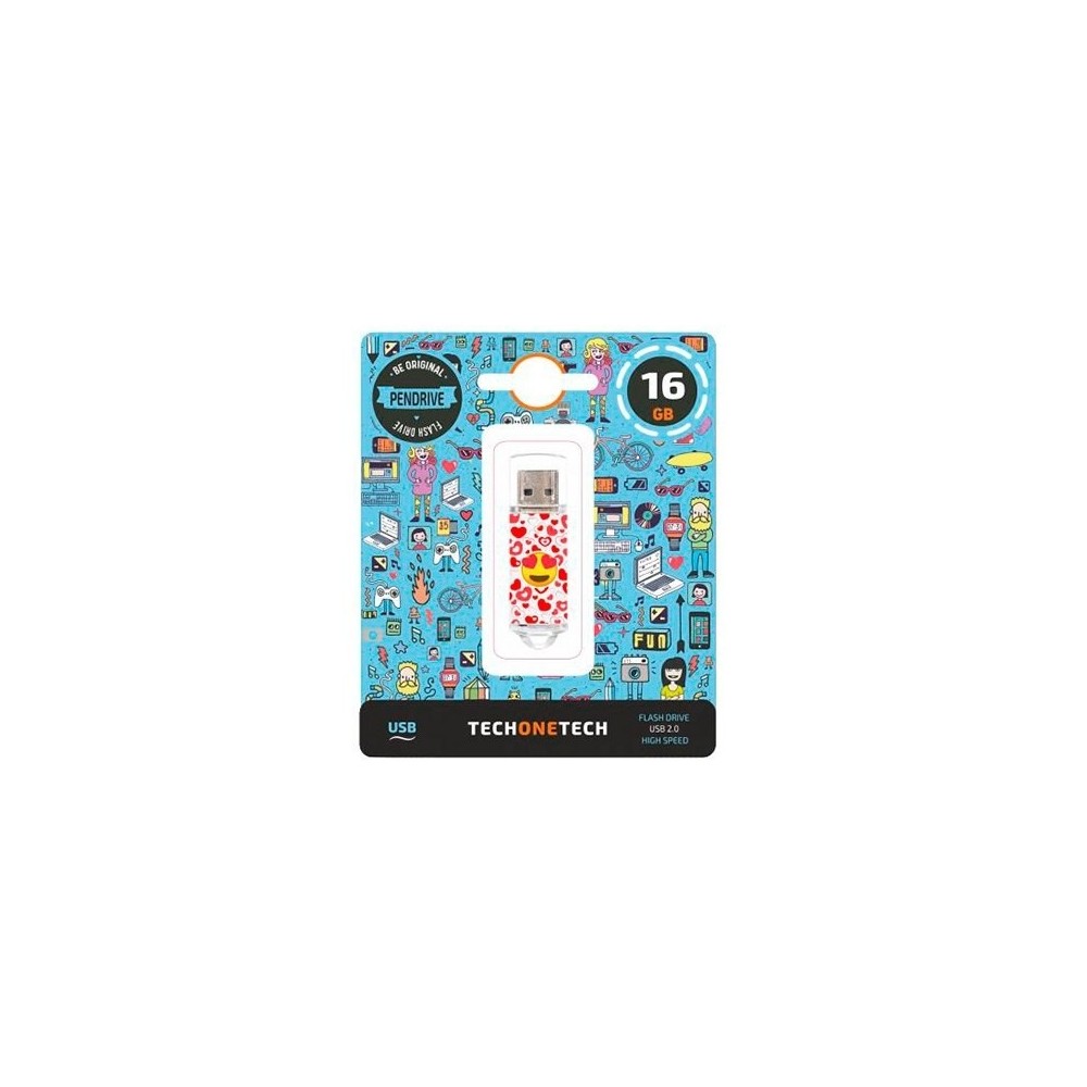 PENDRIVE 16GB TECH ONE TECH EMOJITECH HEART-EYES