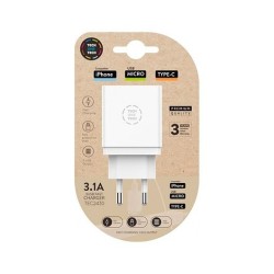 CARGADOR TECH ONE TECH TRIPLE DE PARED BLANCO